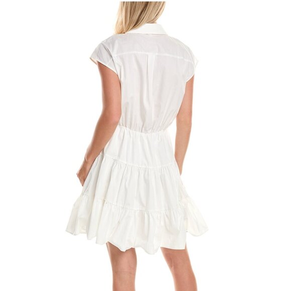 Hutch - Bishop White Button-Up Fit & Flare Tiered Mini Shirt Dress - Sz S - Picture 2 of 5